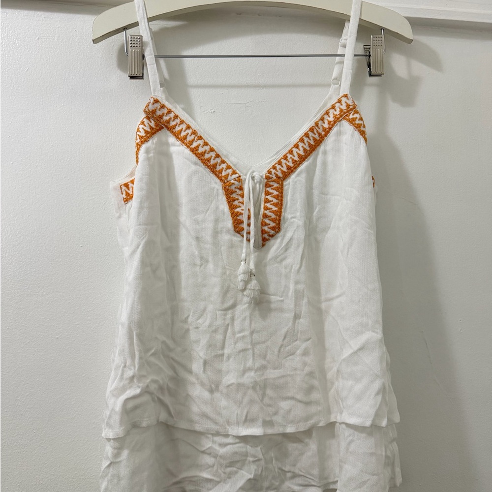 Hale Bob White Camisole with Orange Embroidered Trim